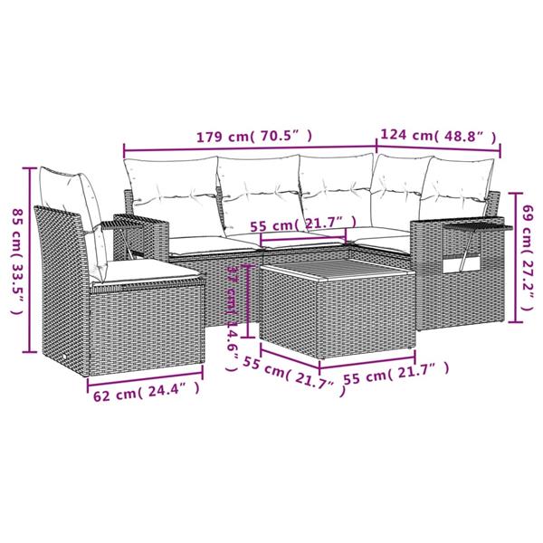 Grote foto vidaxl 6 delige loungeset met kussens poly rattan gemengd beige tuin en terras tuinmeubelen