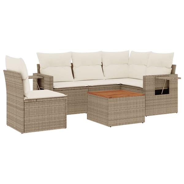 Grote foto vidaxl 6 delige loungeset met kussens poly rattan beige tuin en terras tuinmeubelen