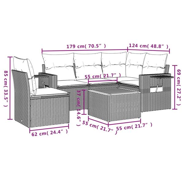 Grote foto vidaxl 6 delige loungeset met kussens poly rattan beige tuin en terras tuinmeubelen