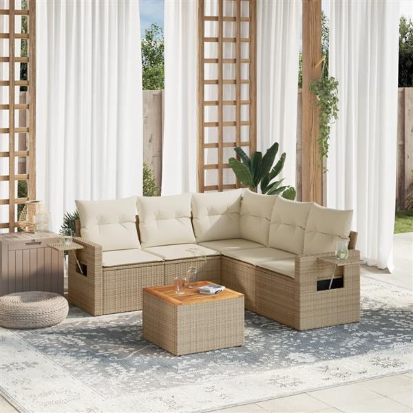 Grote foto vidaxl 6 delige loungeset met kussens poly rattan beige tuin en terras tuinmeubelen