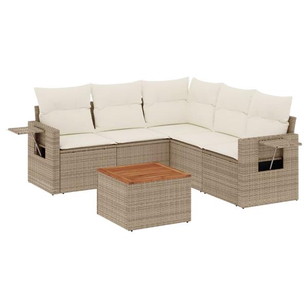 Grote foto vidaxl 6 delige loungeset met kussens poly rattan beige tuin en terras tuinmeubelen
