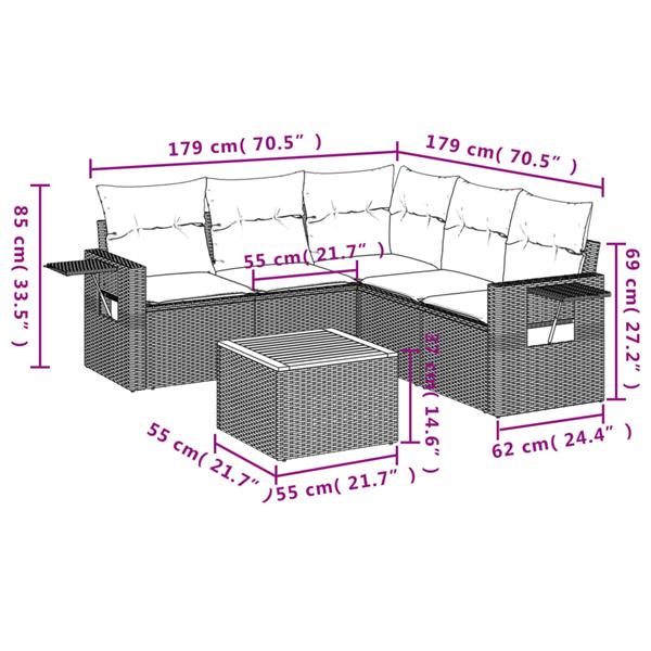 Grote foto vidaxl 6 delige loungeset met kussens poly rattan beige tuin en terras tuinmeubelen