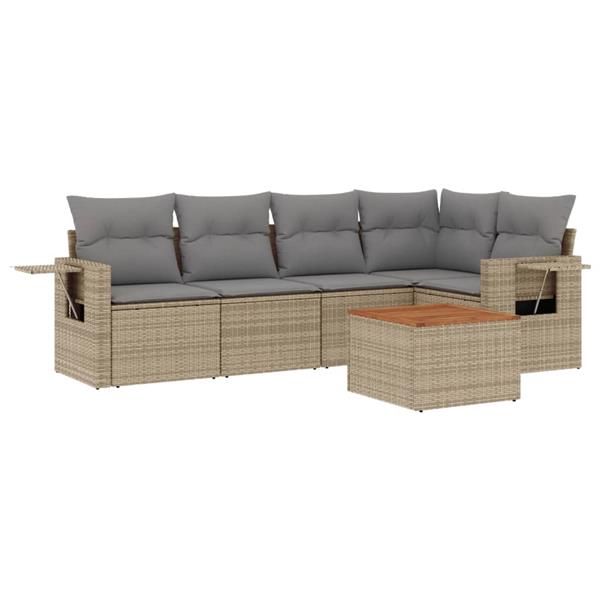 Grote foto vidaxl 6 delige loungeset met kussens poly rattan gemengd beige tuin en terras tuinmeubelen