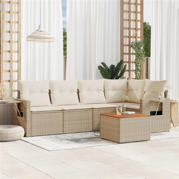 Grote foto vidaxl 6 delige loungeset met kussens poly rattan beige tuin en terras tuinmeubelen