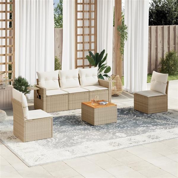 Grote foto vidaxl 6 delige loungeset met kussens poly rattan beige tuin en terras tuinmeubelen