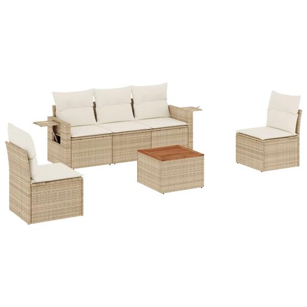 Grote foto vidaxl 6 delige loungeset met kussens poly rattan beige tuin en terras tuinmeubelen