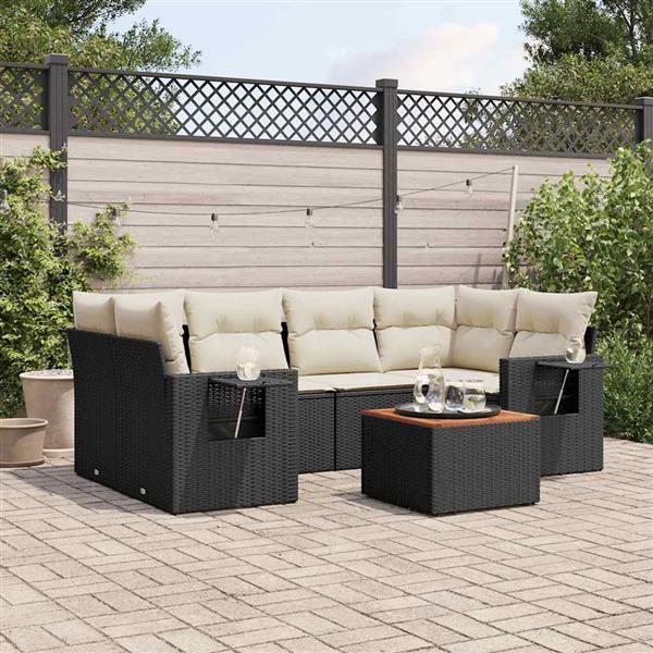 Grote foto vidaxl 7 delige loungeset met kussens poly rattan zwart tuin en terras tuinmeubelen