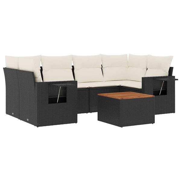 Grote foto vidaxl 7 delige loungeset met kussens poly rattan zwart tuin en terras tuinmeubelen