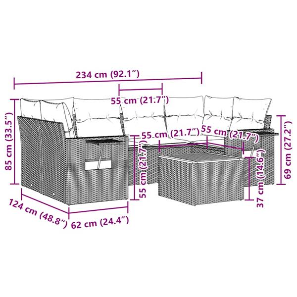Grote foto vidaxl 7 delige loungeset met kussens poly rattan zwart tuin en terras tuinmeubelen
