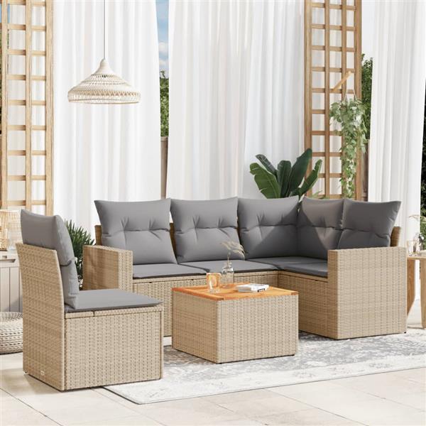 Grote foto vidaxl 6 delige loungeset met kussens poly rattan gemengd beige tuin en terras tuinmeubelen