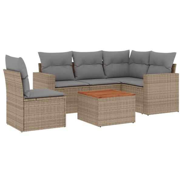 Grote foto vidaxl 6 delige loungeset met kussens poly rattan gemengd beige tuin en terras tuinmeubelen