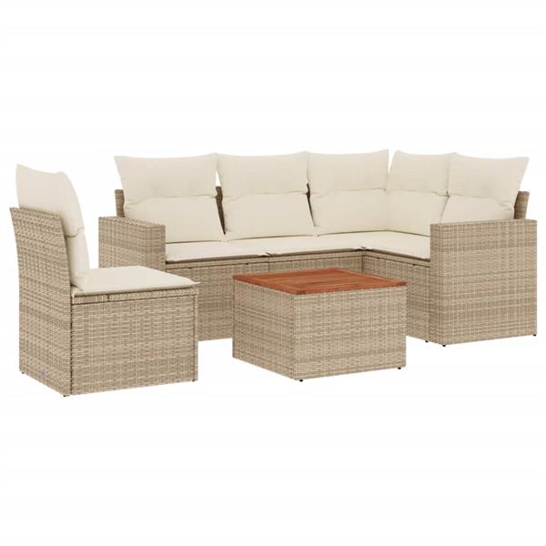 Grote foto vidaxl 6 delige loungeset met kussens poly rattan beige tuin en terras tuinmeubelen