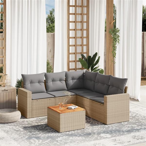 Grote foto vidaxl 6 delige loungeset met kussens poly rattan gemengd beige tuin en terras tuinmeubelen
