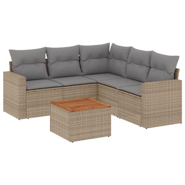 Grote foto vidaxl 6 delige loungeset met kussens poly rattan gemengd beige tuin en terras tuinmeubelen