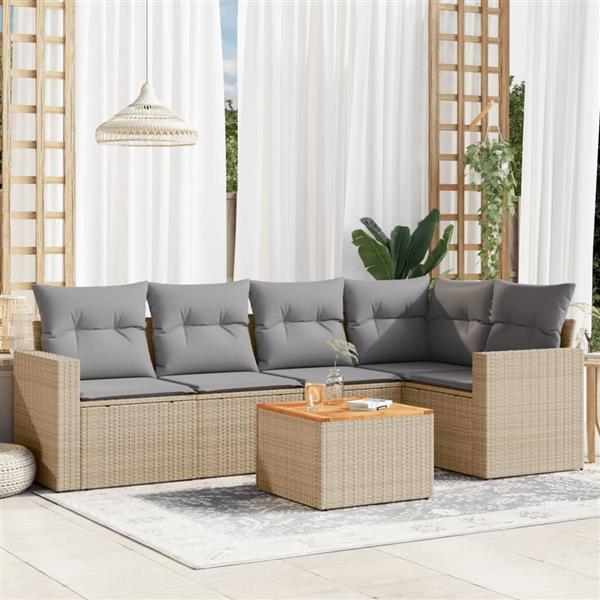Grote foto vidaxl 6 delige loungeset met kussens poly rattan gemengd beige tuin en terras tuinmeubelen