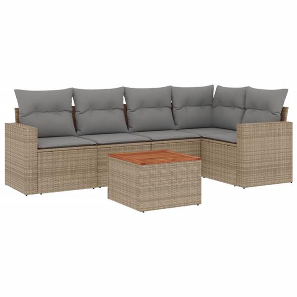 Grote foto vidaxl 6 delige loungeset met kussens poly rattan gemengd beige tuin en terras tuinmeubelen