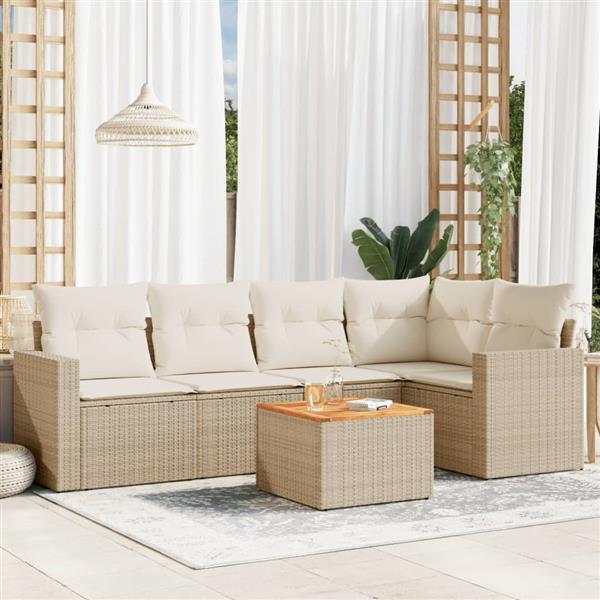 Grote foto vidaxl 6 delige loungeset met kussens poly rattan beige tuin en terras tuinmeubelen