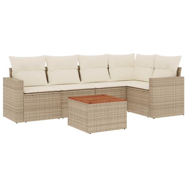 Grote foto vidaxl 6 delige loungeset met kussens poly rattan beige tuin en terras tuinmeubelen
