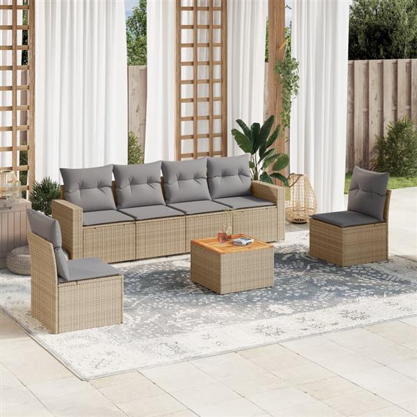 Grote foto vidaxl 7 delige loungeset met kussens poly rattan gemengd beige tuin en terras tuinmeubelen