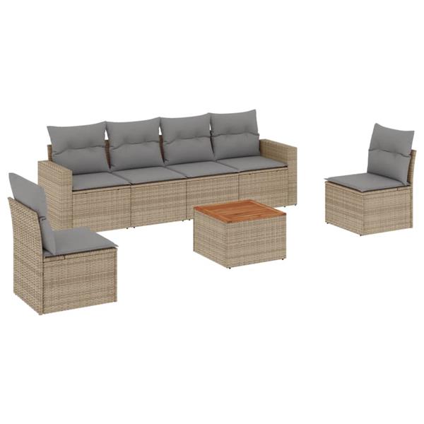 Grote foto vidaxl 7 delige loungeset met kussens poly rattan gemengd beige tuin en terras tuinmeubelen