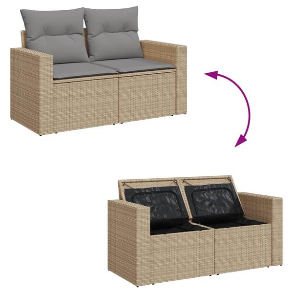 Grote foto vidaxl 7 delige loungeset met kussens poly rattan gemengd beige tuin en terras tuinmeubelen