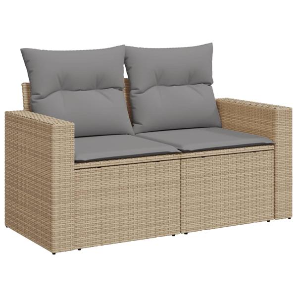 Grote foto vidaxl 7 delige loungeset met kussens poly rattan gemengd beige tuin en terras tuinmeubelen
