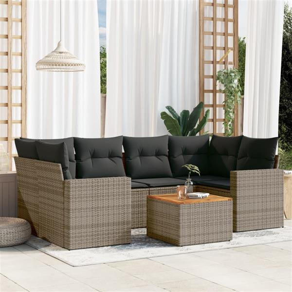 Grote foto vidaxl 7 delige loungeset met kussens poly rattan grijs tuin en terras tuinmeubelen