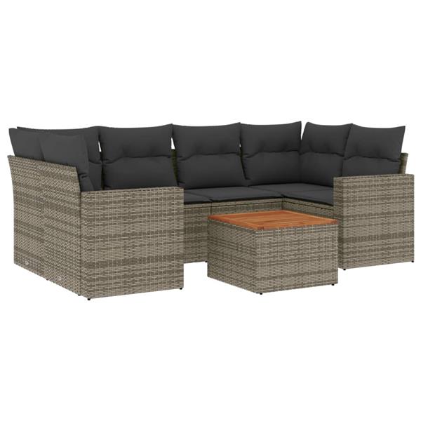 Grote foto vidaxl 7 delige loungeset met kussens poly rattan grijs tuin en terras tuinmeubelen
