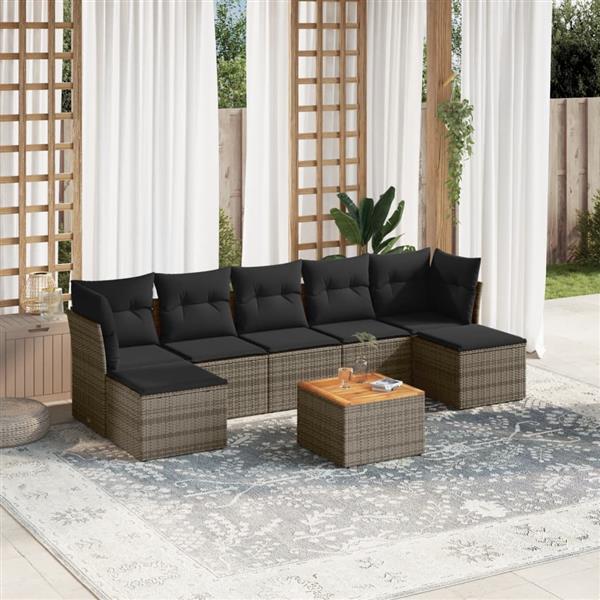 Grote foto vidaxl 8 delige loungeset met kussens poly rattan grijs tuin en terras tuinmeubelen