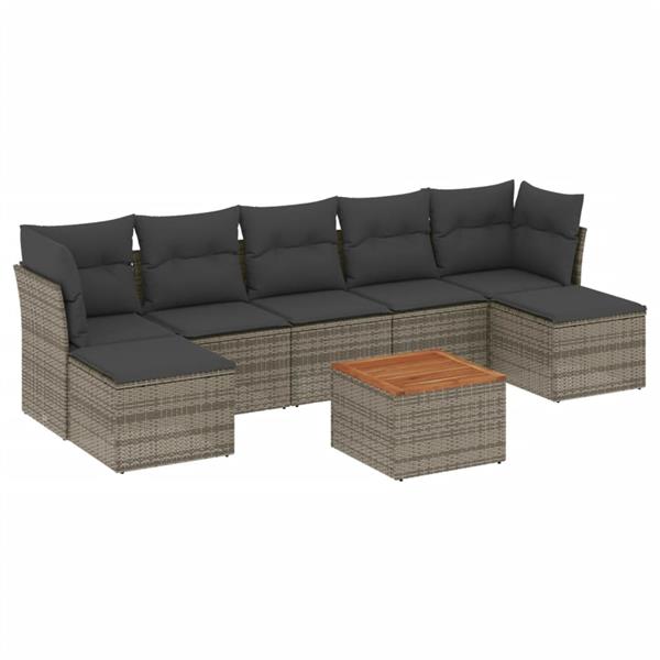 Grote foto vidaxl 8 delige loungeset met kussens poly rattan grijs tuin en terras tuinmeubelen