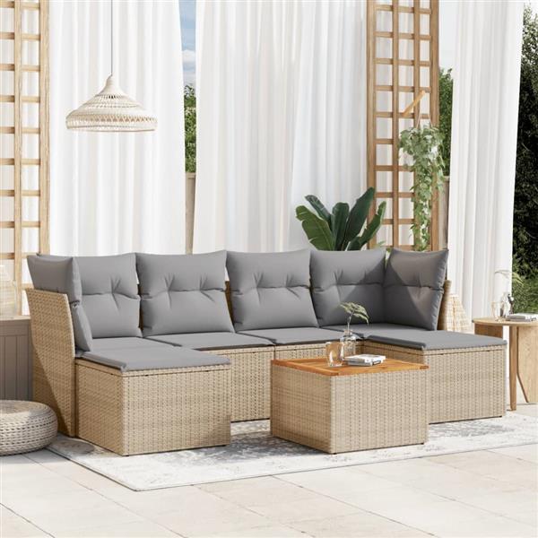 Grote foto vidaxl 7 delige loungeset met kussens poly rattan gemengd beige tuin en terras tuinmeubelen