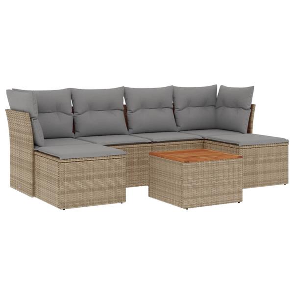 Grote foto vidaxl 7 delige loungeset met kussens poly rattan gemengd beige tuin en terras tuinmeubelen