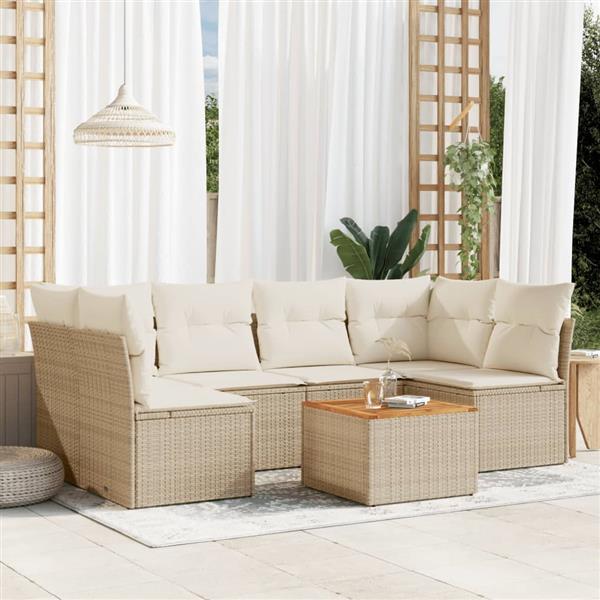 Grote foto vidaxl 7 delige loungeset met kussens poly rattan beige tuin en terras tuinmeubelen