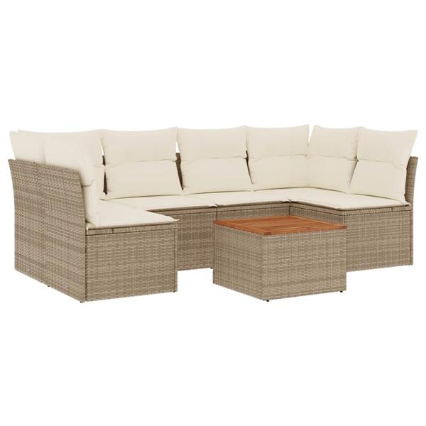 Grote foto vidaxl 7 delige loungeset met kussens poly rattan beige tuin en terras tuinmeubelen