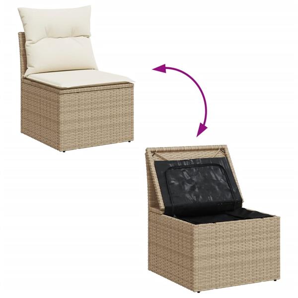 Grote foto vidaxl 7 delige loungeset met kussens poly rattan beige tuin en terras tuinmeubelen