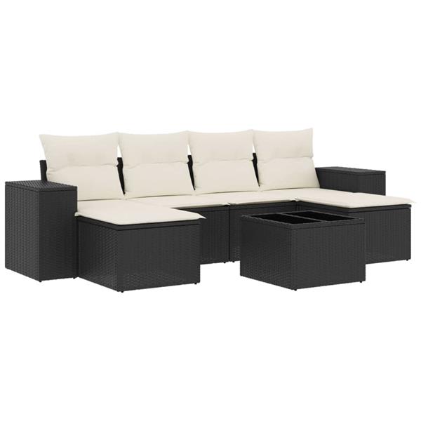 Grote foto vidaxl 7 delige loungeset met kussens poly rattan zwart tuin en terras tuinmeubelen