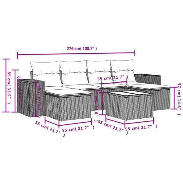 Grote foto vidaxl 7 delige loungeset met kussens poly rattan zwart tuin en terras tuinmeubelen