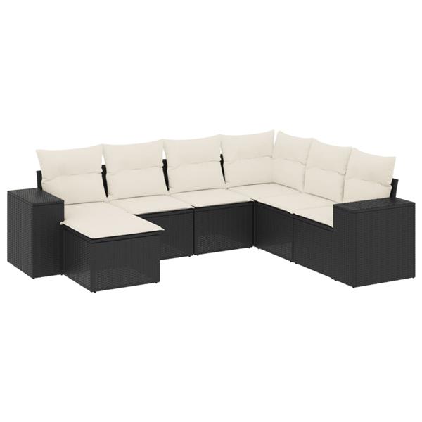 Grote foto vidaxl 7 delige loungeset met kussens poly rattan zwart tuin en terras tuinmeubelen