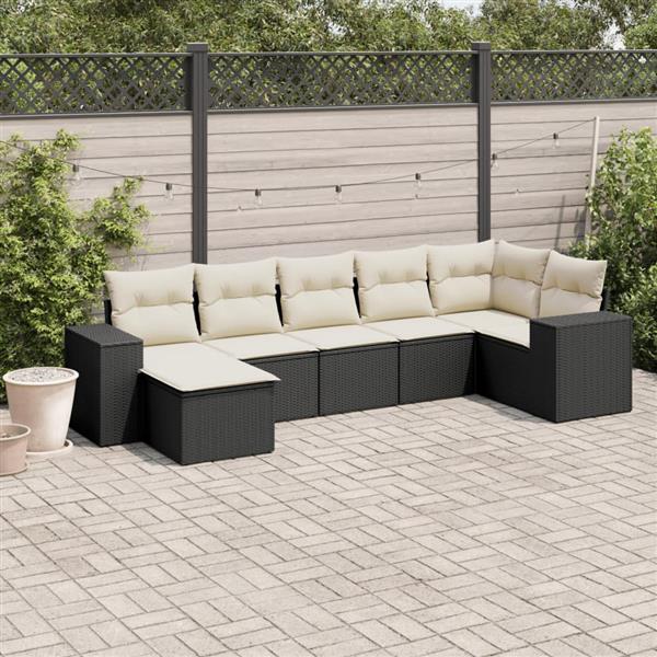 Grote foto vidaxl 7 delige loungeset met kussens poly rattan zwart tuin en terras tuinmeubelen
