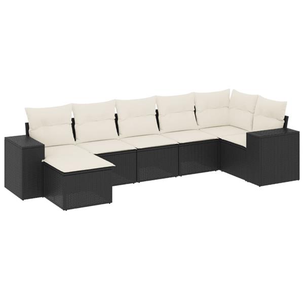 Grote foto vidaxl 7 delige loungeset met kussens poly rattan zwart tuin en terras tuinmeubelen