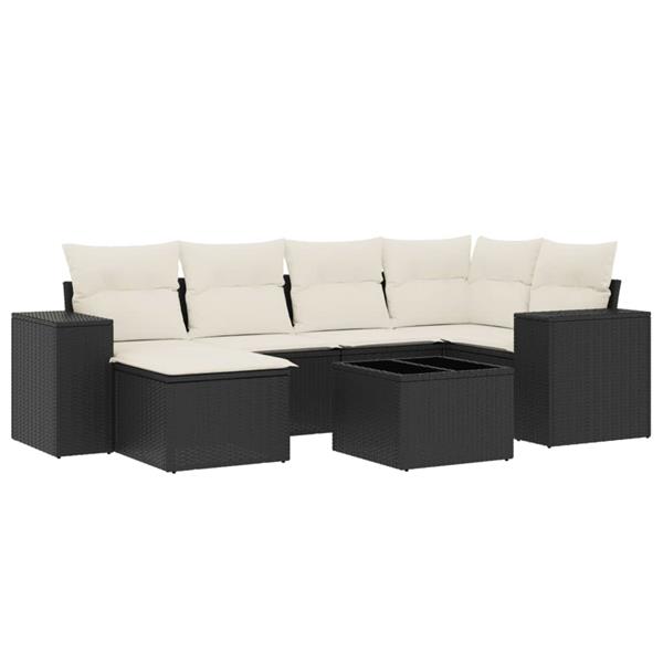 Grote foto vidaxl 7 delige loungeset met kussens poly rattan zwart tuin en terras tuinmeubelen