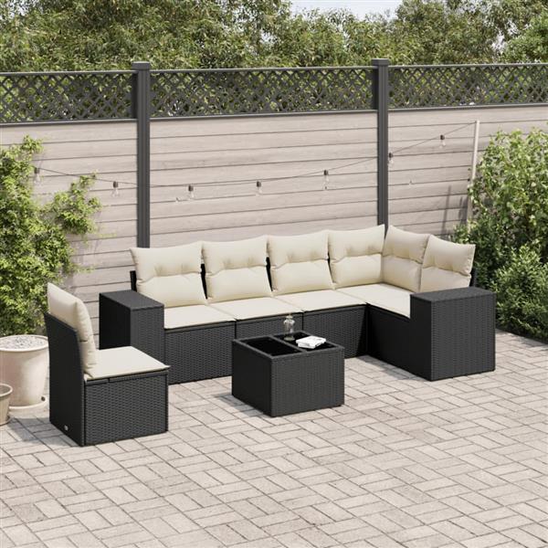 Grote foto vidaxl 7 delige loungeset met kussens poly rattan zwart tuin en terras tuinmeubelen