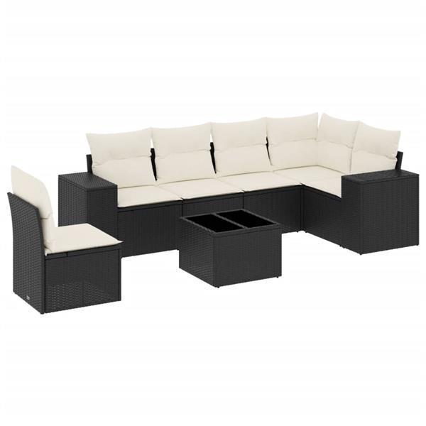 Grote foto vidaxl 7 delige loungeset met kussens poly rattan zwart tuin en terras tuinmeubelen