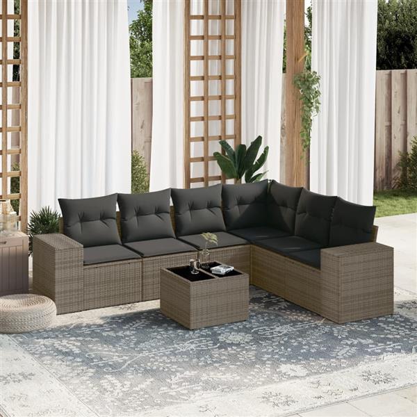 Grote foto vidaxl 7 delige loungeset met kussens poly rattan grijs tuin en terras tuinmeubelen