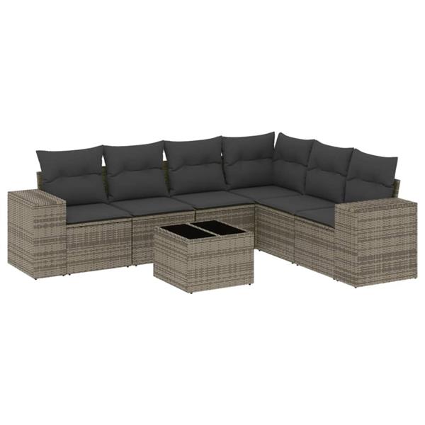 Grote foto vidaxl 7 delige loungeset met kussens poly rattan grijs tuin en terras tuinmeubelen
