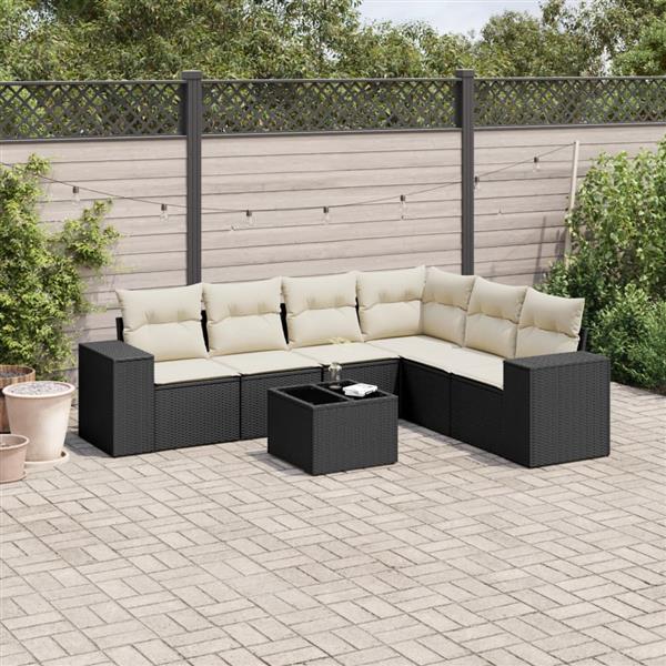 Grote foto vidaxl 7 delige loungeset met kussens poly rattan zwart tuin en terras tuinmeubelen