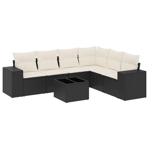 Grote foto vidaxl 7 delige loungeset met kussens poly rattan zwart tuin en terras tuinmeubelen
