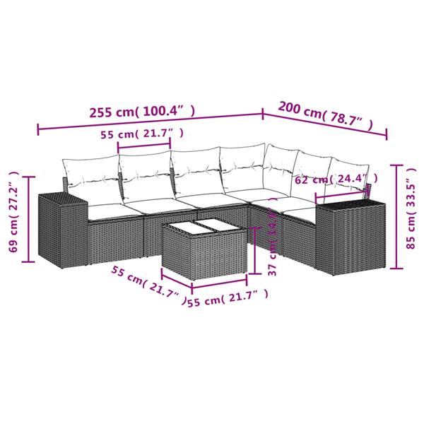 Grote foto vidaxl 7 delige loungeset met kussens poly rattan zwart tuin en terras tuinmeubelen