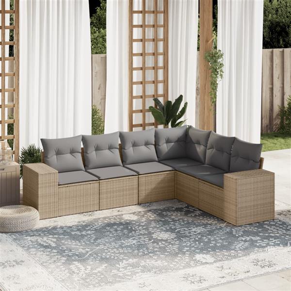 Grote foto vidaxl 6 delige loungeset met kussens poly rattan beige tuin en terras tuinmeubelen