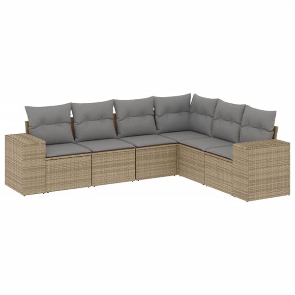 Grote foto vidaxl 6 delige loungeset met kussens poly rattan beige tuin en terras tuinmeubelen
